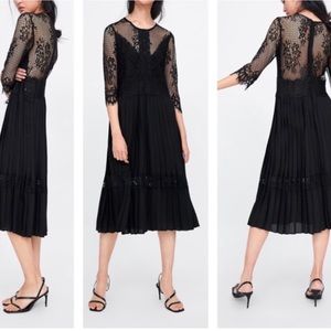 🍓Zara | lace pleated midi dress NWOT